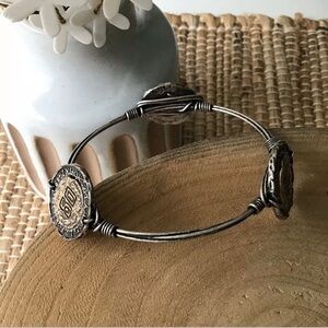 NEW Western Barbed Wire Look Coin Bangle Bracelet Cowgirl Mixed Metal Brutalist